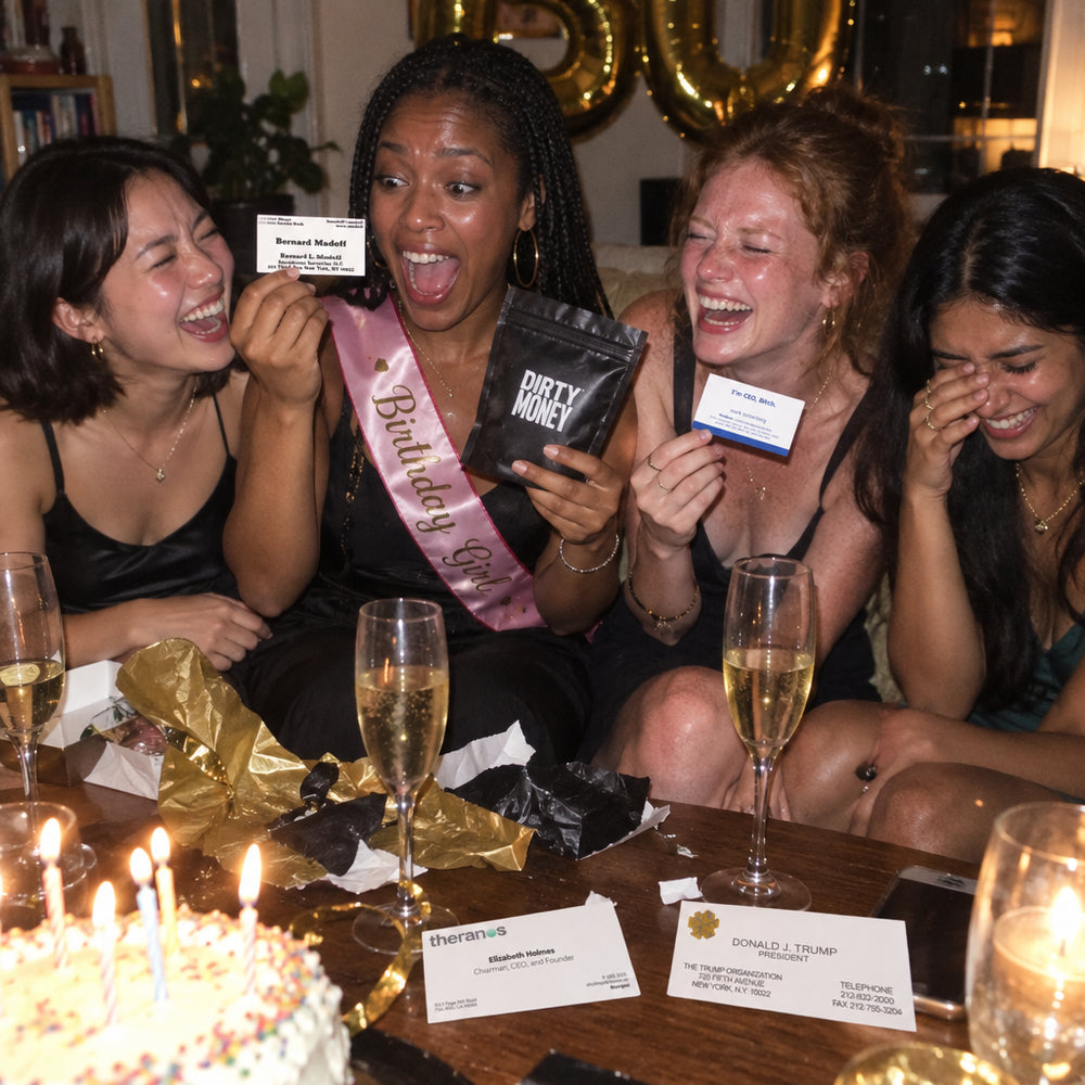 Four friends opening a pack at a birthday